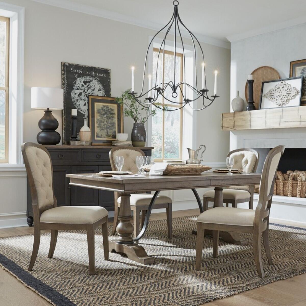 9fc87a67ab43f4f3169f89fef6d3e6cd Americana Farmhouse Optional 5 Piece Trestle Table Set - Image 1