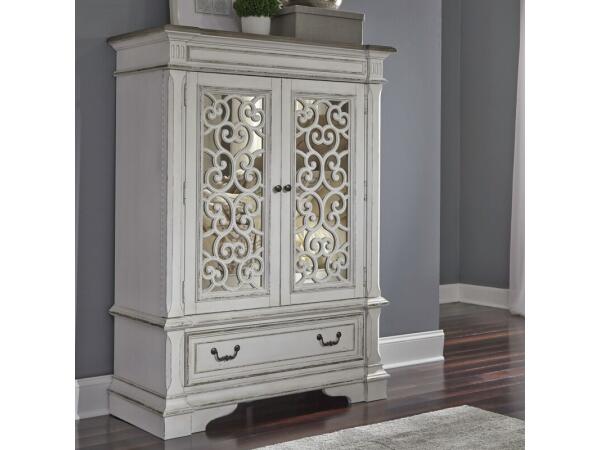 Abbey Park Mirrored Door Chest Chests Antique White & Weathered Brown