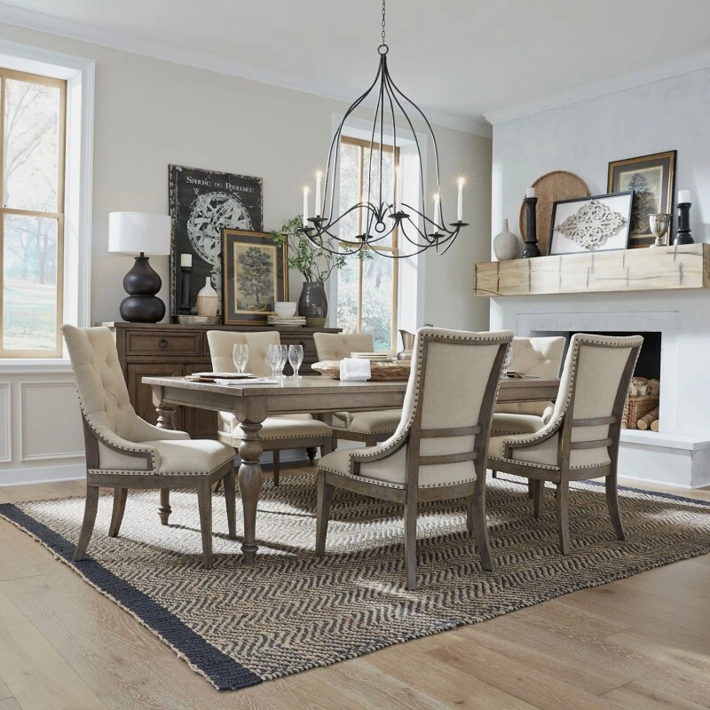 a1d26edb3b4a2149fcb6b6dbb4a40cb6 Americana Farmhouse 7 Piece Leg Table Set - Image 1
