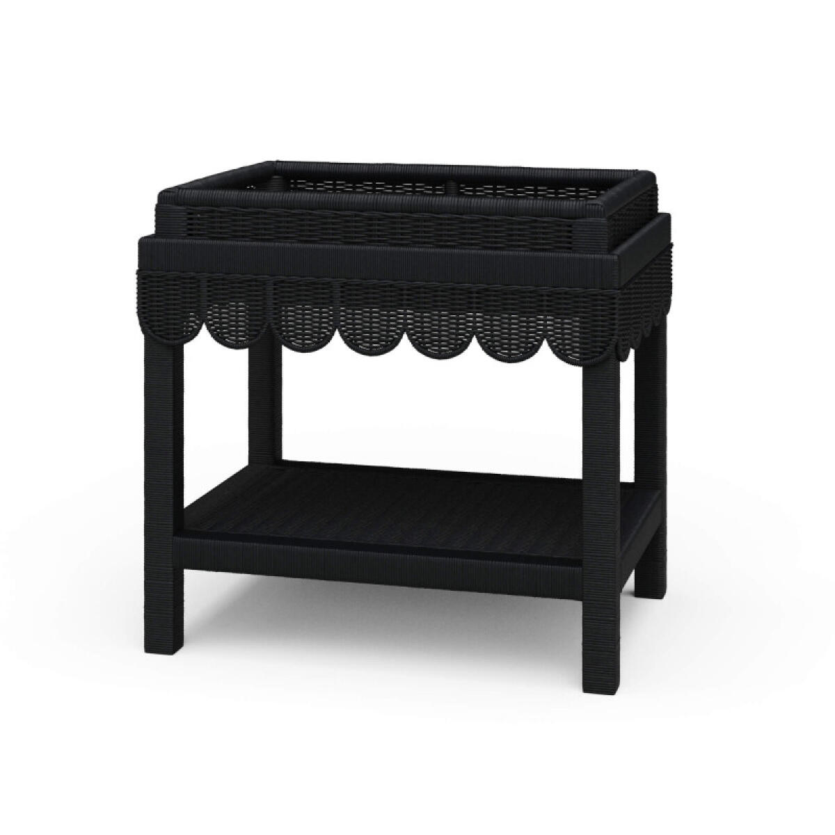 Scallop Rattan Side Table W/ Tray Chairside Tables Black 2 Scallop Rattan Side Table W/ Tray Chairside Tables Black 2