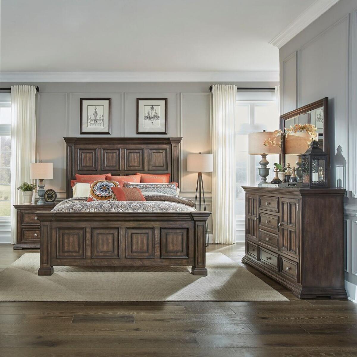 a45d85f8994ad8846597d9176bbd2eda King California Panel Bed, Dresser & Mirror, Night Stand - Image 1