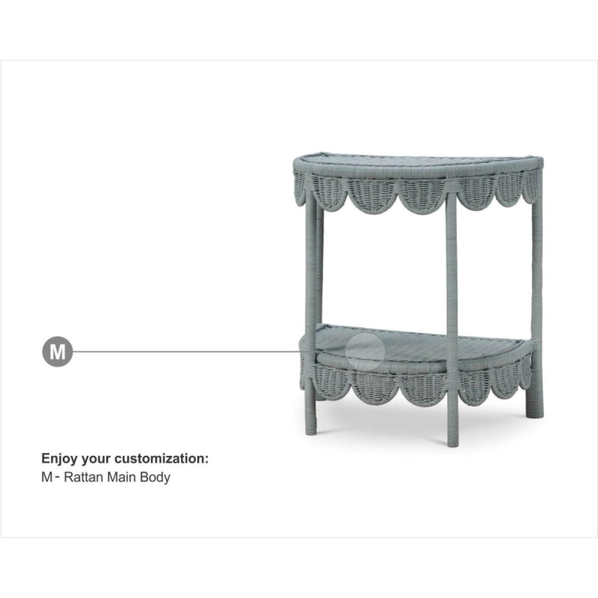 a727560f4c93444fcf7afe8749e2721d Scalloped Half Round Rattan Side Table - Image 1