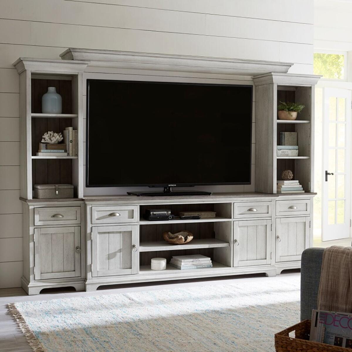 Ocean Isle Entertainment Center with Piers Entertainment Stands Antique White w/ Weathered Pine 2 Ocean Isle Entertainment Center with Piers Entertainment Stands Antique White w/ Weathered Pine 2
