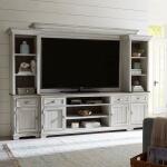 Ocean Isle Entertainment Center with Piers Entertainment Stands Antique White w/ Weathered Pine 6