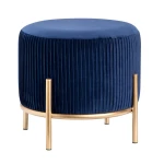 Marley Round Navy Blue Velvet Foot Stool Ottoman