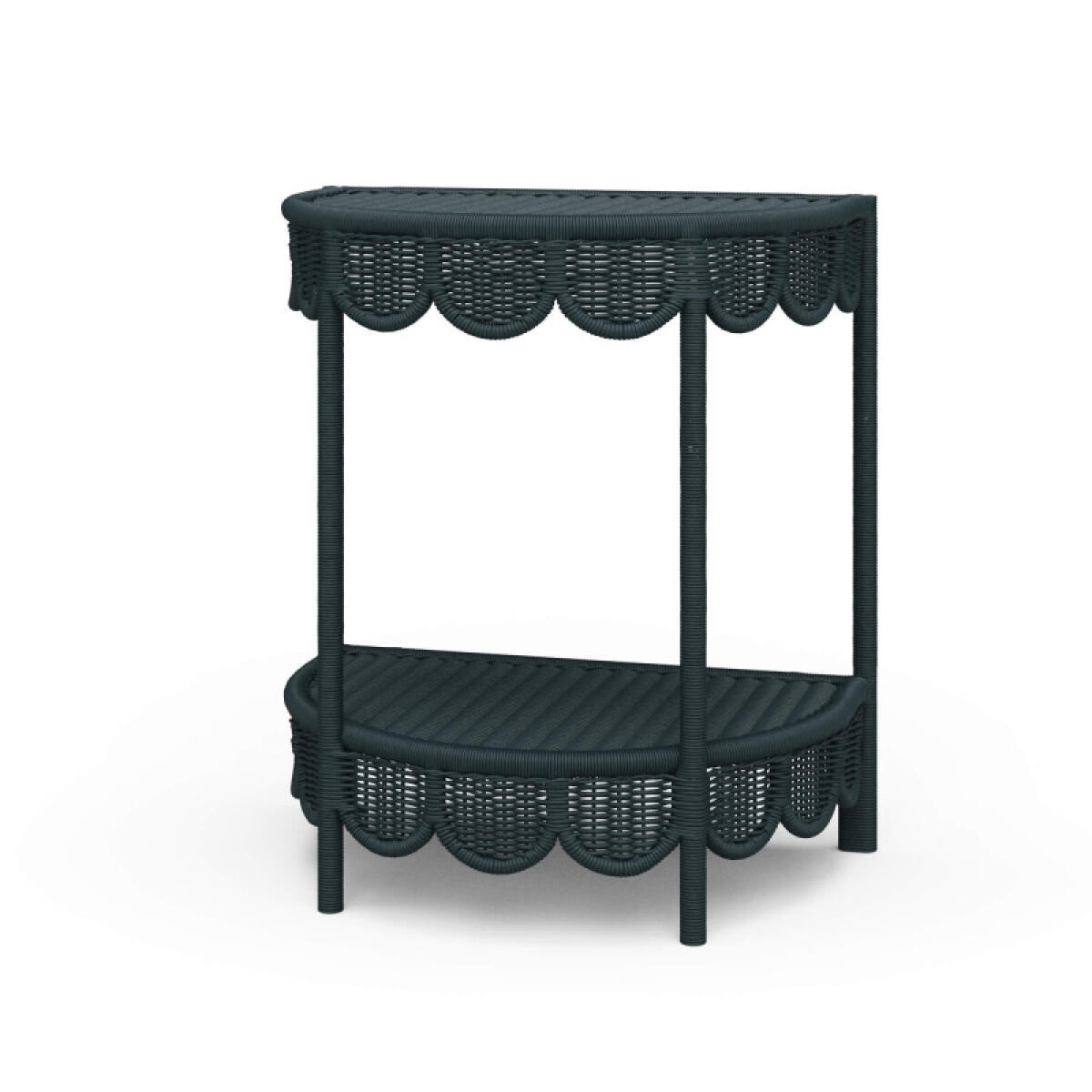 a9bbbaf5797269faecf43d2be9f85fda Scalloped Half Round Rattan Side Table - Image 1