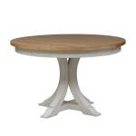 Farmhouse Reimagined Pedestal Table Dining Tables Antique White w/ Chestnut Tops 19