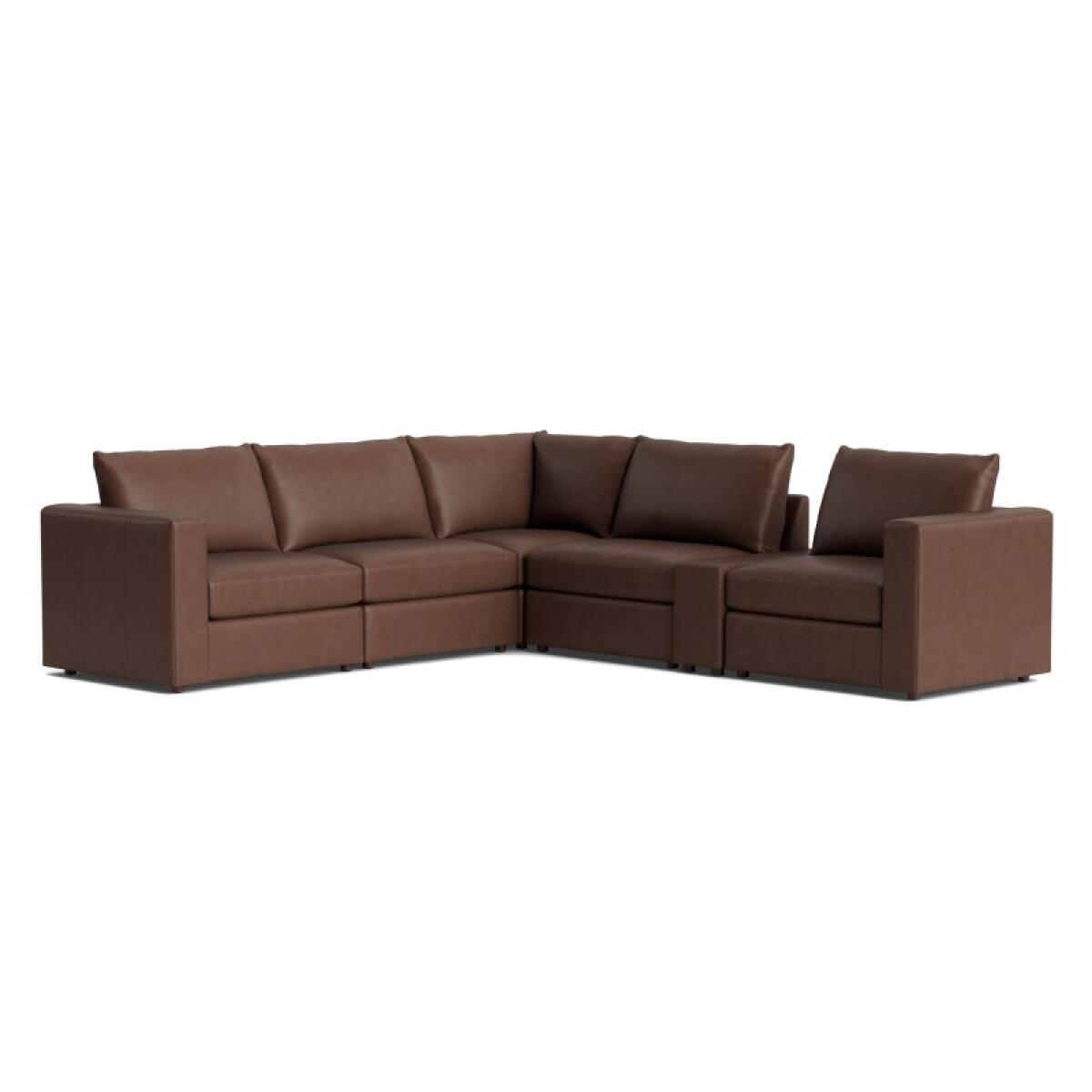 ac103ffda2dd5f6dfcbf0bf5c2cc38ec Beckham Track Arm Leather Modular Sectional with Console - Image 1