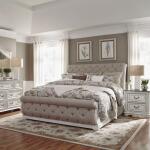 Magnolia Manor Queen Uph Sleigh Bed, Dresser & Mirror, Night Stand Bedroom Sets Antique White & Weathered Bark 8