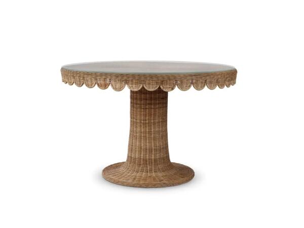 Scalloped Round Rattan Dining Table 48” W/ Tempered Glass Dining Tables Bramble