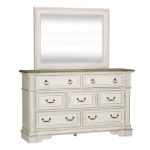 Abbey Park Queen Uph Sleigh Bed, Dresser & Mirror, Chest, Night Stand Bedroom Sets Antique White & Weathered Brown 11