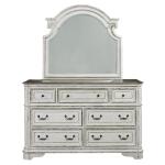 Magnolia Manor Queen Uph Bed, Dresser & Mirror Bedroom Sets Antique White & Weathered Bark 11