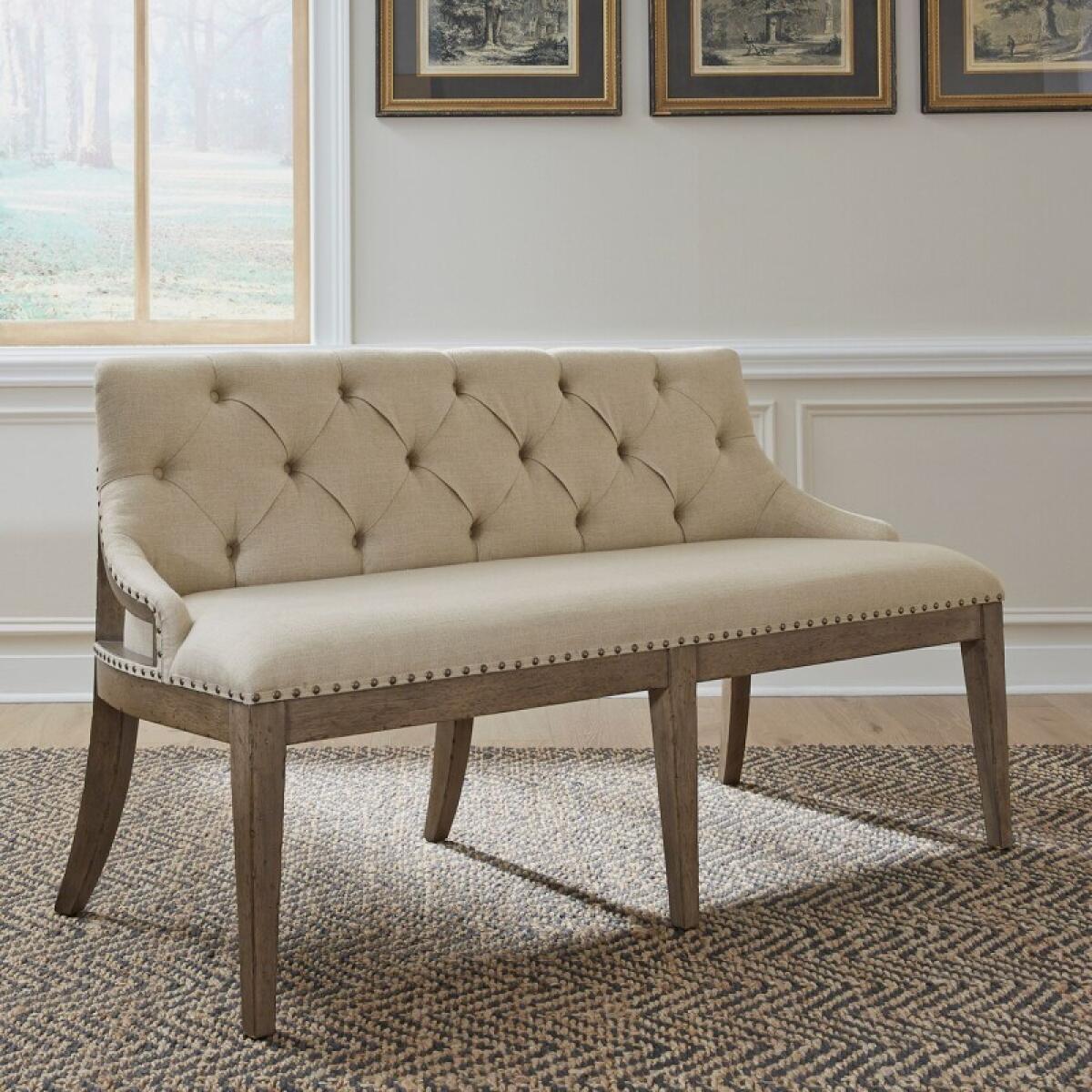 b5aea080a215f845aa032ff3cbc1b0e3 Americana Farmhouse Uph Shelter Dining Bench - Image 1