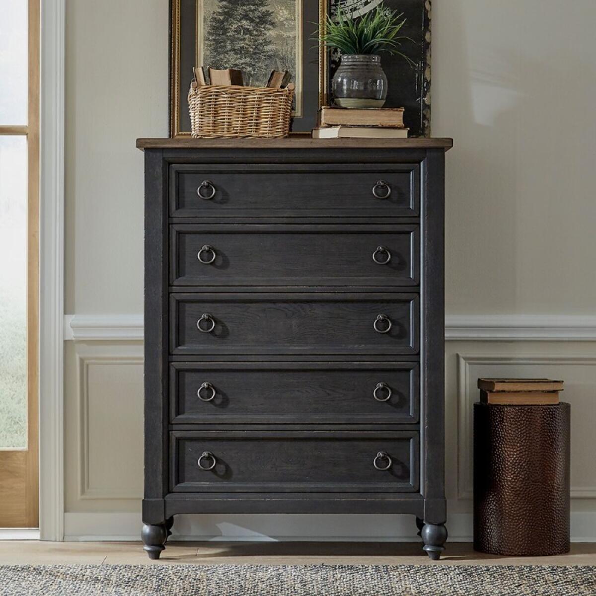 b6ca7f64f59b8e72063c366b6b6a38dc Americana Farmhouse 5 Drawer Chest - Black - Image 1