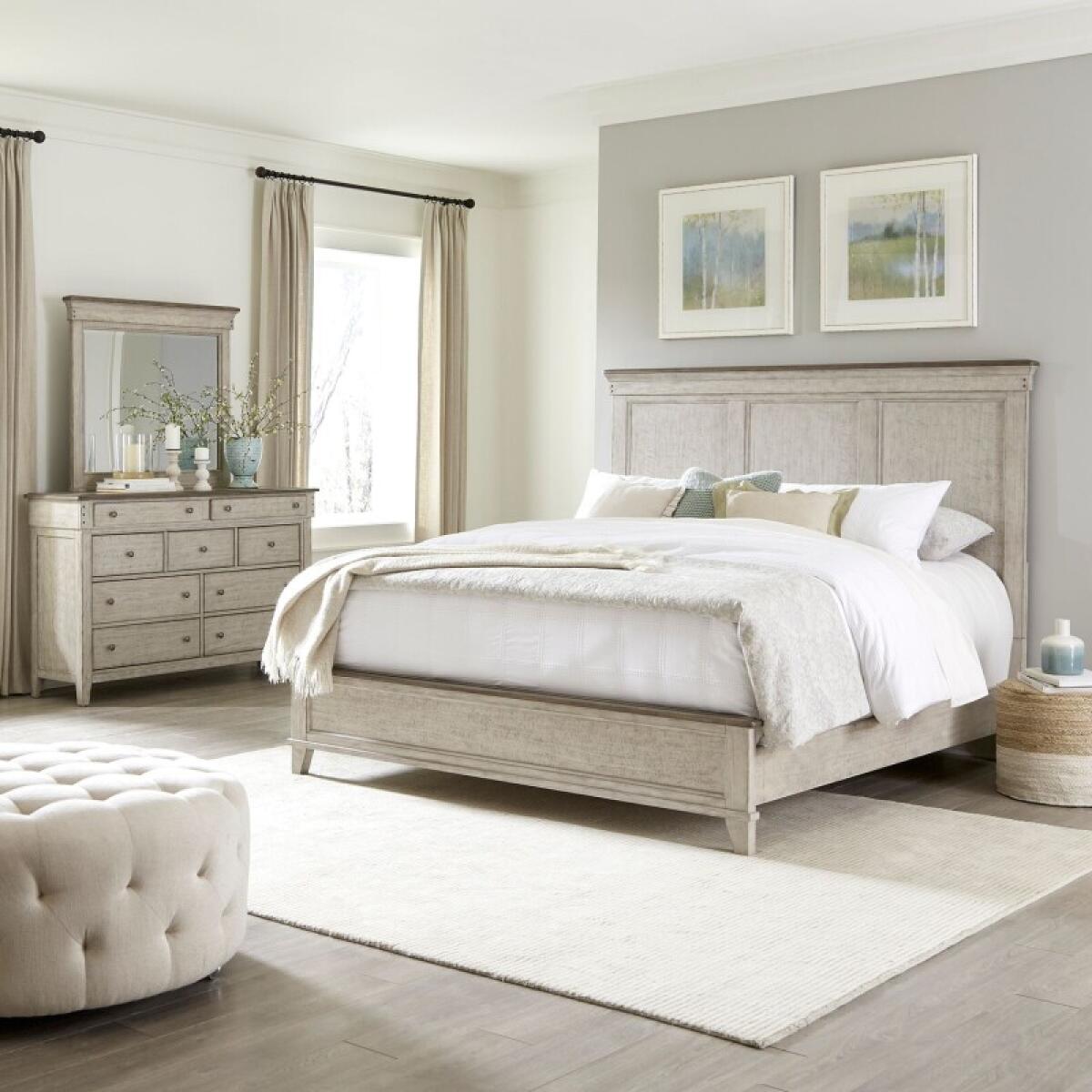b7ffa026c957d26158a8c8b9f0627fd0 King California Panel Bed, Dresser & Mirror - Image 1