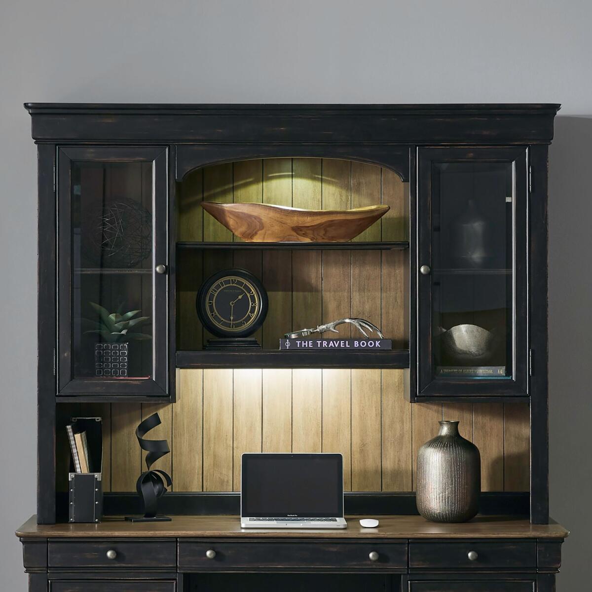 Meritage Jr Executive Credenza Hutch Office Storage Aged Charcoal w/ Rub Thru & Caramel 2 Meritage Jr Executive Credenza Hutch Office Storage Aged Charcoal w/ Rub Thru & Caramel 2