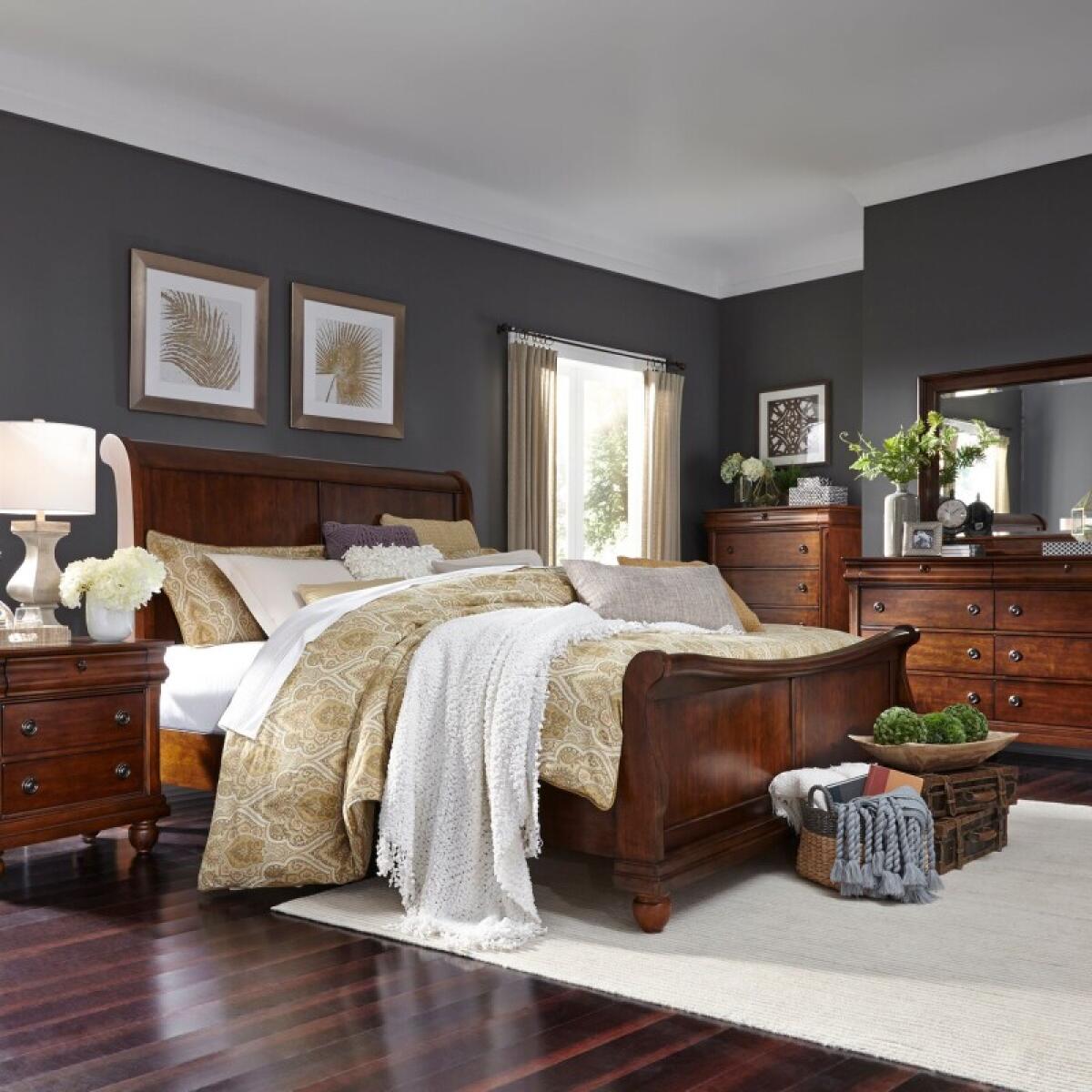 ba97d105aab6223fc95d88c3d91e7e43 Rustic Traditions King California Sleigh Bed, Dresser & Mirror, Chest, Night Stand - Image 1