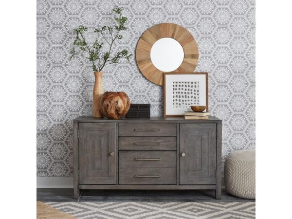 Modern Farmhouse Credenza Office Storage Dusty Charcoal w/ Heavy Distressing