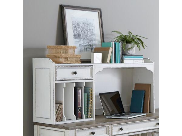 Magnolia Manor Hutch Office Storage Antique White & Weathered Bark