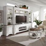 Magnolia Manor Entertainment Center with Piers Entertainment Stands Antique White & Weathered Bark 9