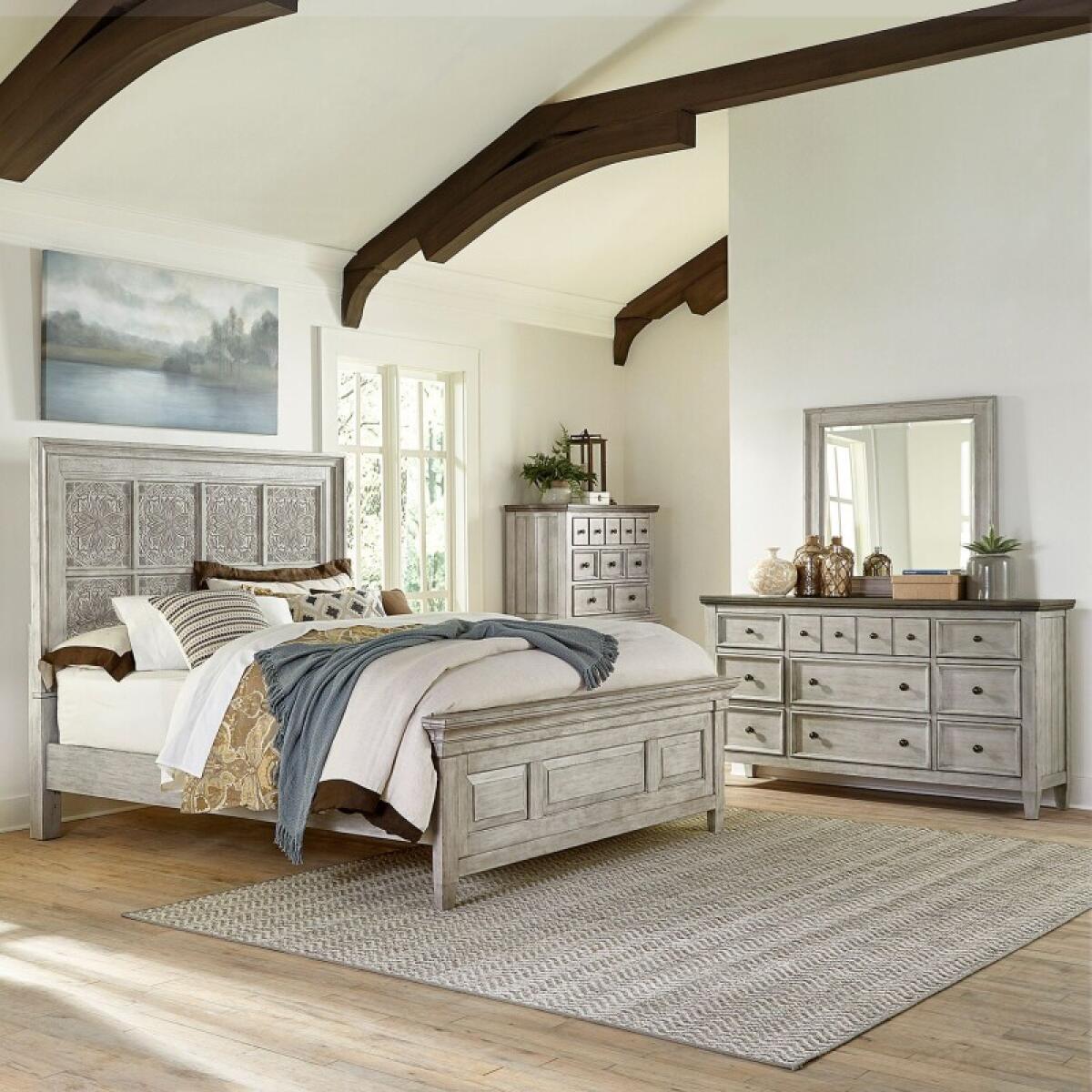 bee4f7676b773c46fd8577dc126ea54f Heartland King Opt California Panel Bed, Dresser & Mirror, Chest - Image 1