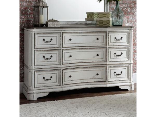 Magnolia Manor 9 Drawer Dresser Dressers Antique White & Weathered Bark