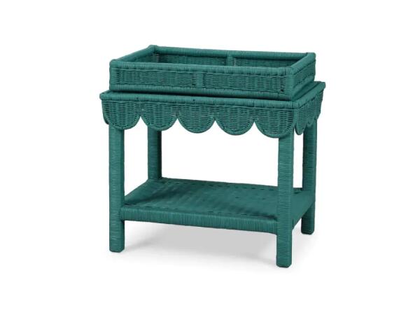 Scallop Rattan Side Table W/ Tray Chairside Tables Bramble 2