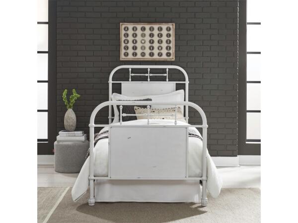 Vintage Series Full Metal Bed – Antique White Youth Beds Distressed Metal