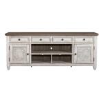 Heartland 76 Inch Tile TV Console Entertainment Stands Antique White w/ Tobacco Tops 15
