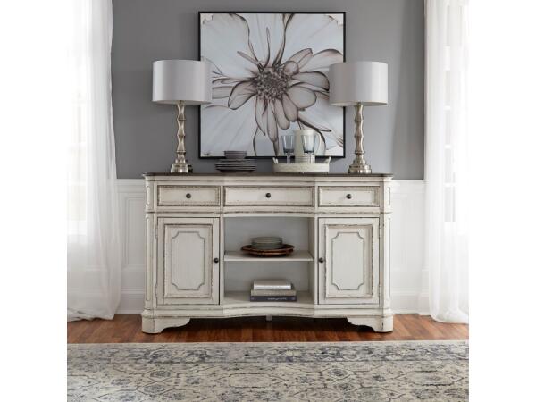 Magnolia Manor Server Dining Storage Antique White & Weathered Bark