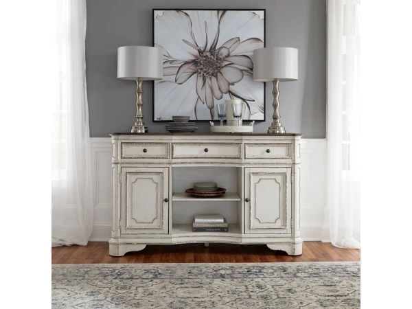 Magnolia Manor Server Dining Storage Antique White & Weathered Bark