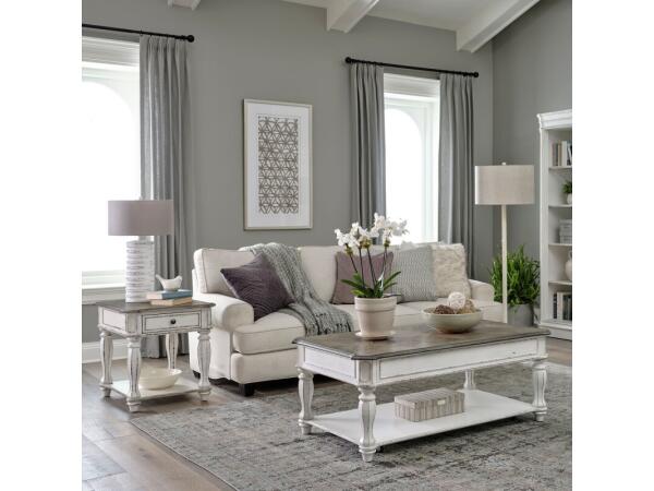 Magnolia Manor 3 Piece Set (1-Cocktail 2-End Tables) Table Sets Antique White & Weathered Bark