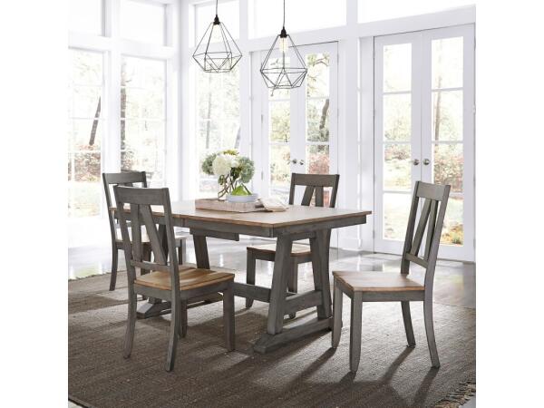 Lindsey Farm 5 Piece Trestle Table Set Dining Sets Brown 2