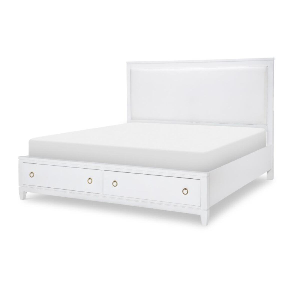 cba9b47d3350543d2daf52d3d767e9f1 1160 Summerland BR Complete Upholstered Bed W Storage Cal King 6/0 White Finish - Image 1