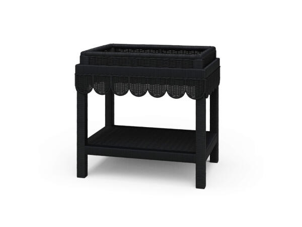 Scallop Rattan Side Table W/ Tray Chairside Tables Black