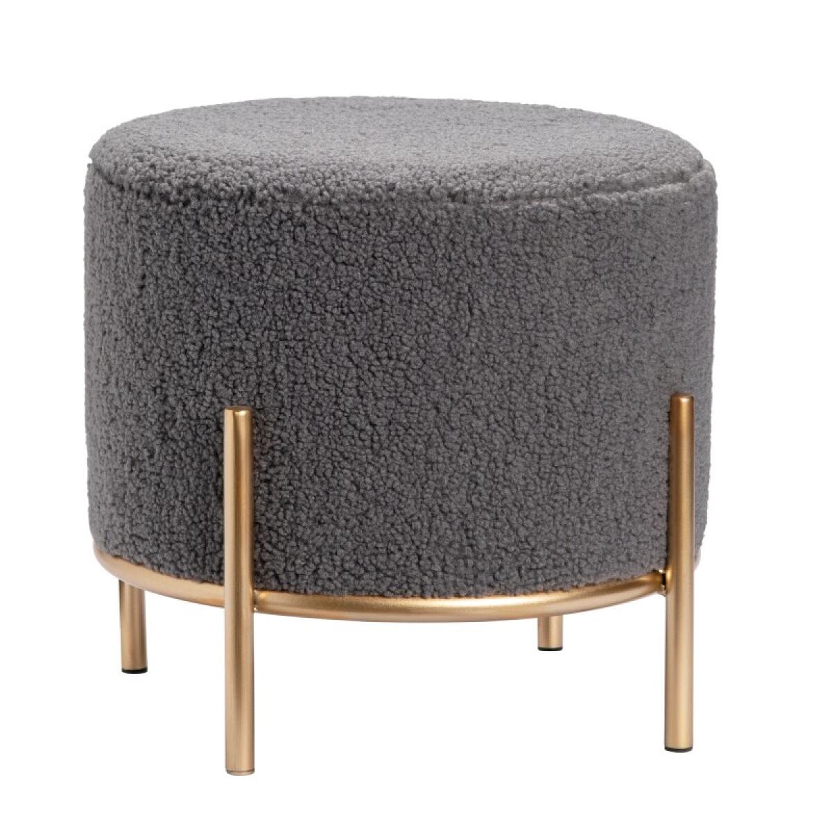 cc61d8ae9111e6599558bf8a40c18229 Zanella Round Gray Upholstered Sherpa Foot Stool Ottoman - Image 1