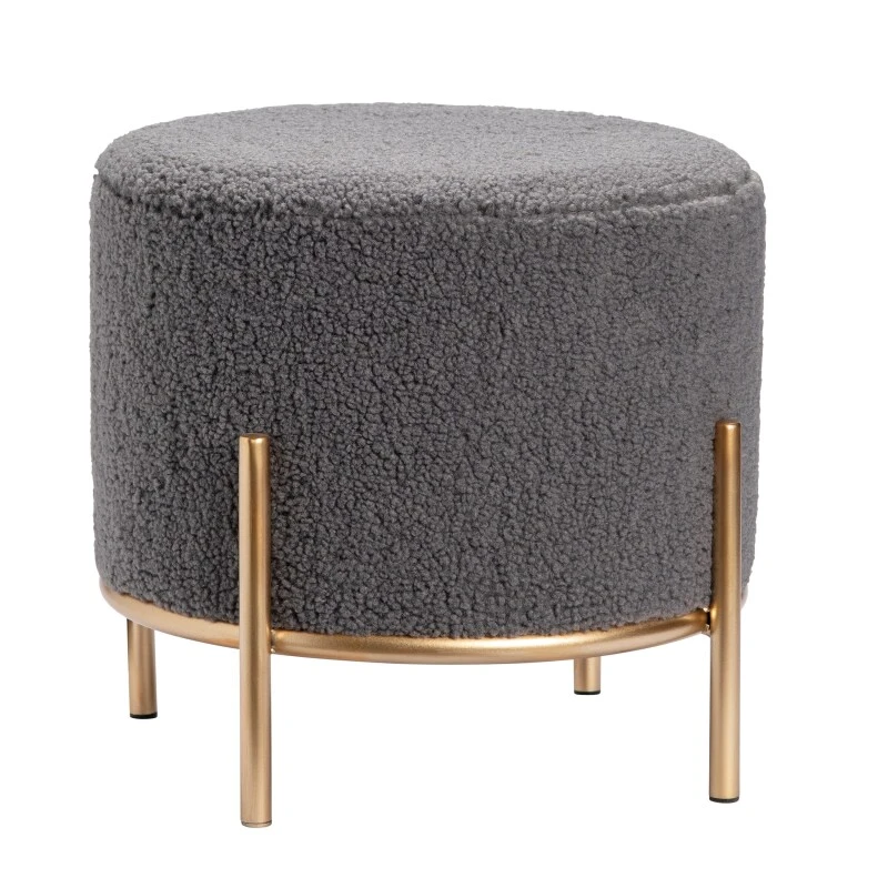 cc61d8ae9111e6599558bf8a40c18229 Zanella Round Gray Upholstered Sherpa Foot Stool Ottoman - Image 1