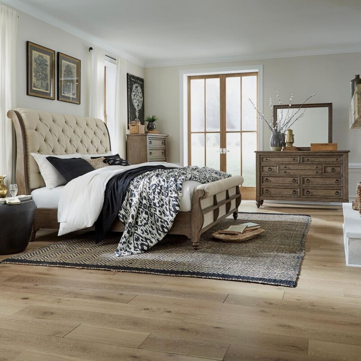 ccf97eca7dba4f87dc8a6c3ffc18ca14 Americana Farmhouse King California Sleigh Bed, Dresser & Mirror, Chest - Image 1