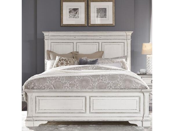 Abbey Park Queen Panel Bed Beds Antique White & Weathered Brown