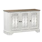 Magnolia Manor 3 Door Hall Console Entertainment Stands Antique White & Weathered Bark 14