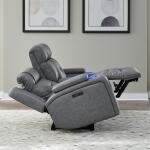 Chapman Loveseat w/ Console P2 & ZG Loveseats Aline Blue Gray Leather 17