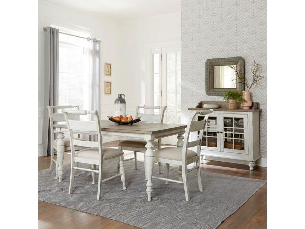 Whitney 5 Piece Rectangular Table Set Dining Sets Antique Linen w/ Weathered Gray