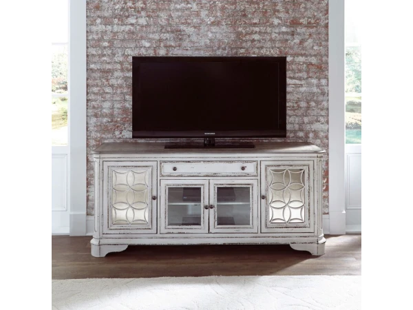 Magnolia Manor Entertainment TV Stand Entertainment Stands Antique White & Weathered Bark