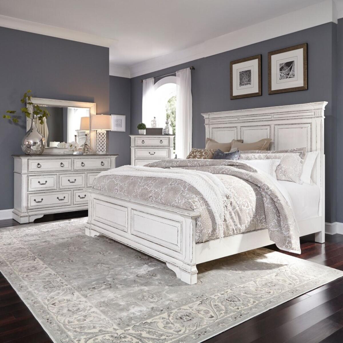 Abbey Park King California Panel Bed, Dresser & Mirror, Chest Bedroom Sets Antique White & Weathered Brown 2 Abbey Park King California Panel Bed, Dresser & Mirror, Chest Bedroom Sets Antique White & Weathered Brown 2