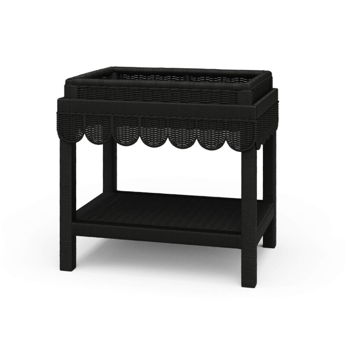 Scallop Rattan Side Table W/ Tray Chairside Tables Black 2 Scallop Rattan Side Table W/ Tray Chairside Tables Black 2