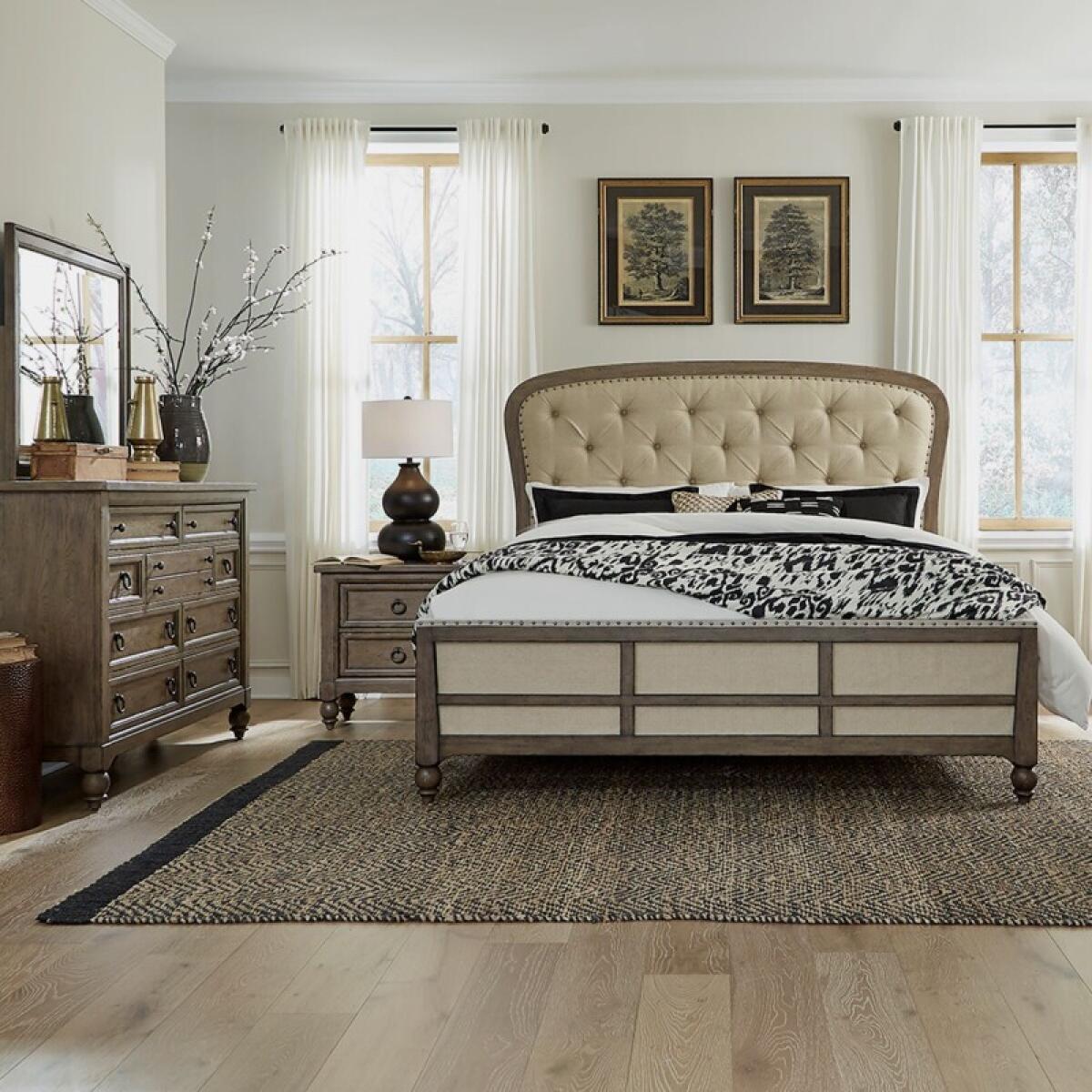 e0e4563fae05c7c739ac6d451b36e739 Americana Farmhouse Queen Shelter Bed, Dresser & Mirror, Night Stand - Image 1