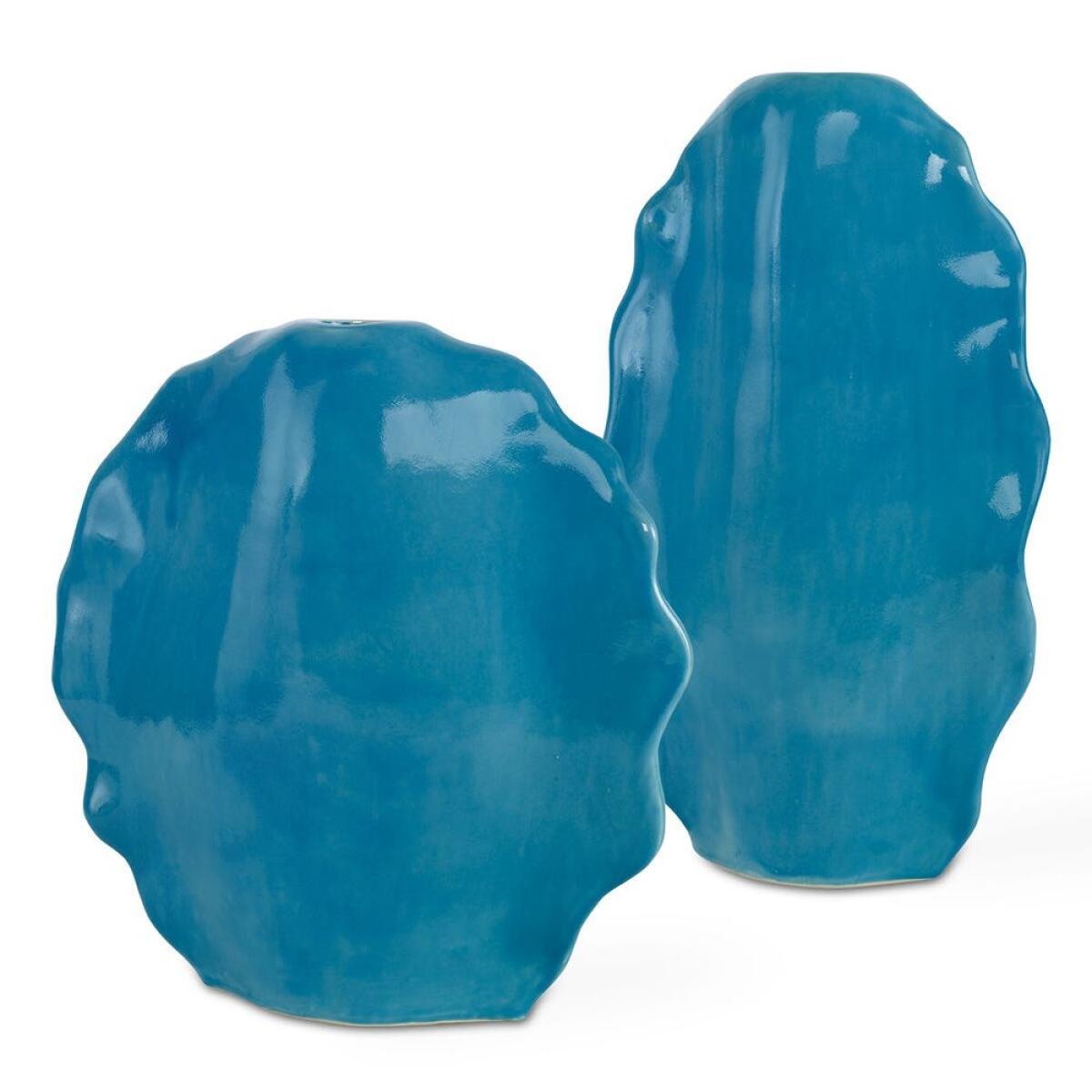 e1c5378295f9c1ac6e6ac0fedbf35140 Ruffled Feathers Vases, Blue, S/2 - Image 1