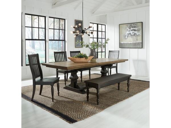 Harvest Home 6 Piece Trestle Table Set Dining Sets Brown
