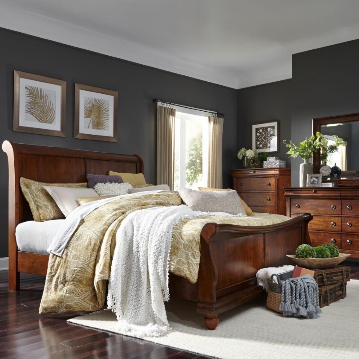 e2d493f9a8b022a77dfc0d729ac70100 Rustic Traditions King California Sleigh Bed, Dresser & Mirror, Chest - Image 1