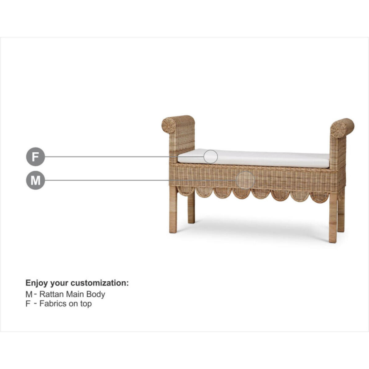 e2f9bd0c428d4a7ae0cd98116a8a9f93 Newport Scalloped Rattan Bench - Image 1
